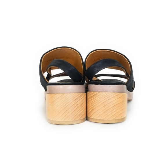 COCLICO Tate Black Leather Strappy Sandals in Smog Rock Block Heels Size 9 - Picture 4 of 11